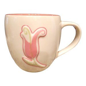 Starbucks 2006 Spring White Mug with Embossed Pink Tulip Coffee Mug, 14oz